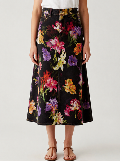 Cactus Bloom Black Floral 2 RB-SKT10 – Front View – Jessie – black
