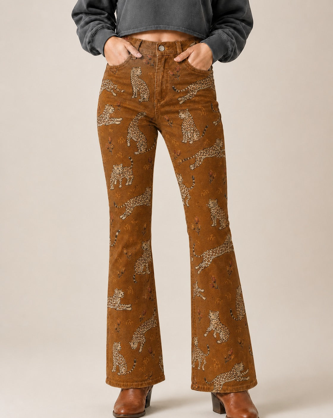 Cheetah Canyon Bootcut Jeans – Front View – Riley – brown