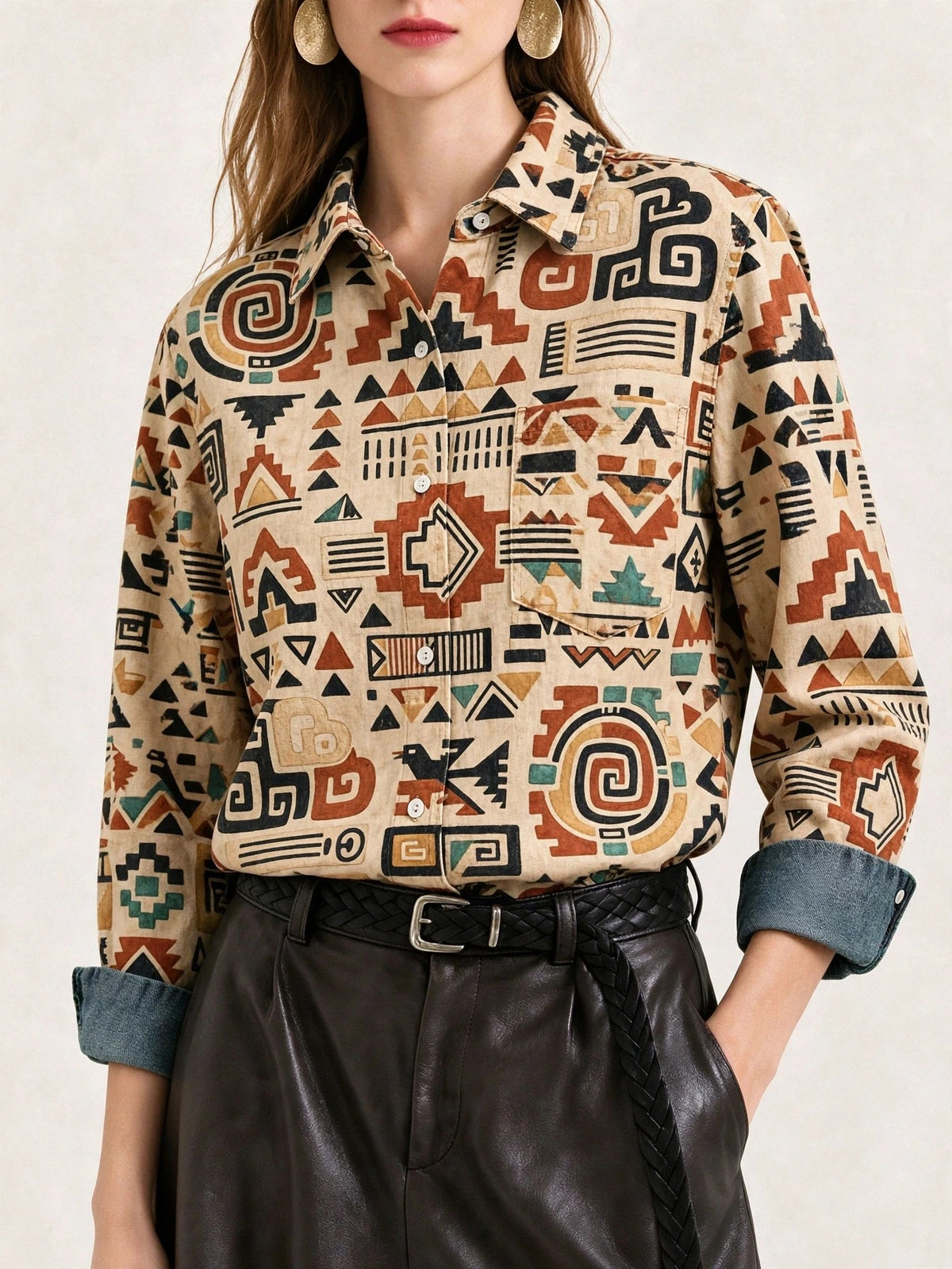 Golden Serpent Long Sleeve Denim Shirt