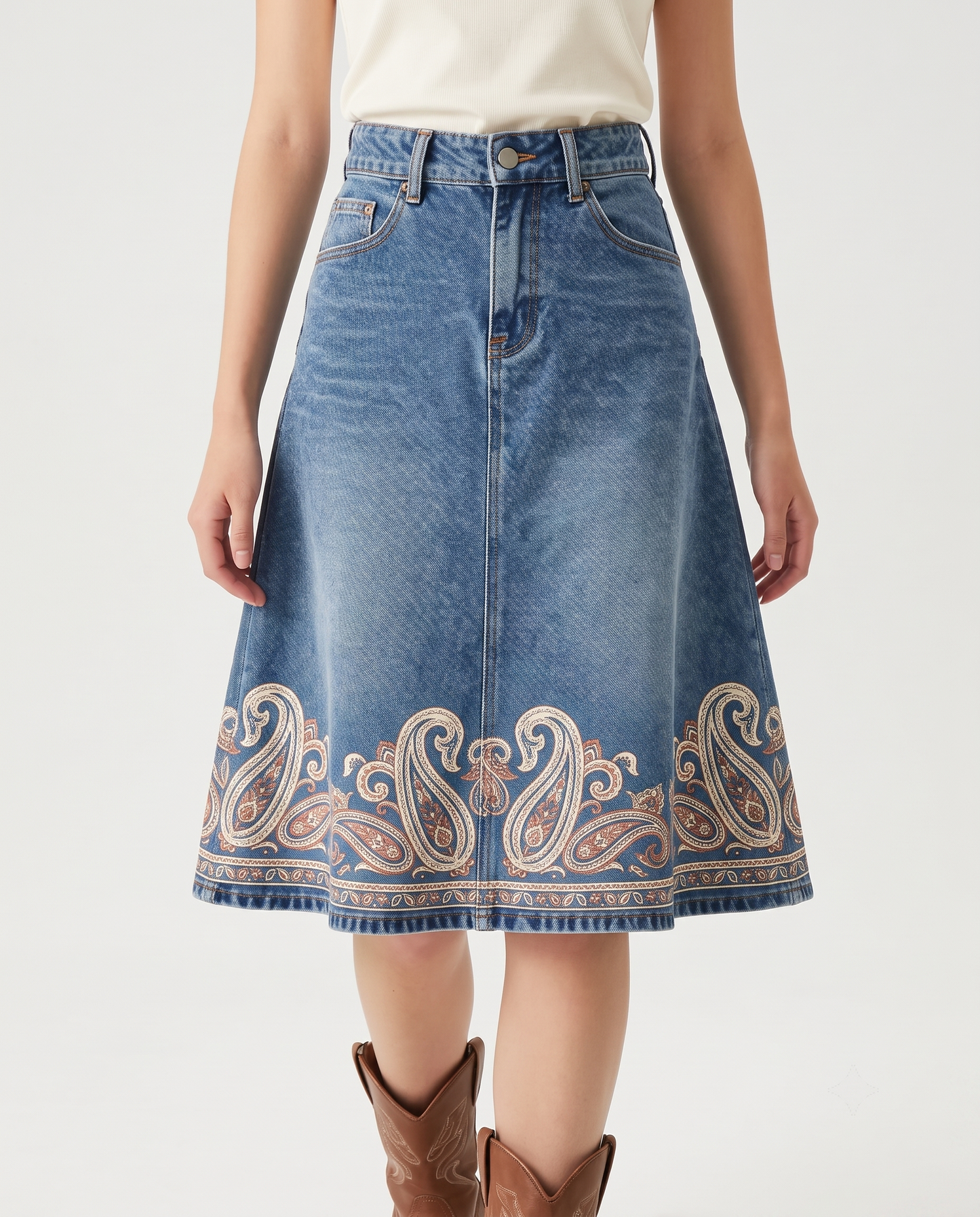 Blue Paisley Scrollwork RB-SKT03 – Front View – Jessie – Medium Blue