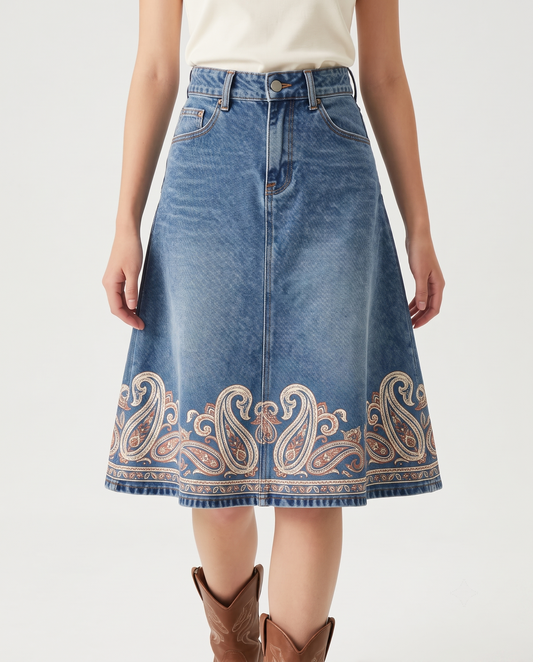 Blue Paisley Scrollwork RB-SKT03 – Front View – Jessie – Medium Blue
