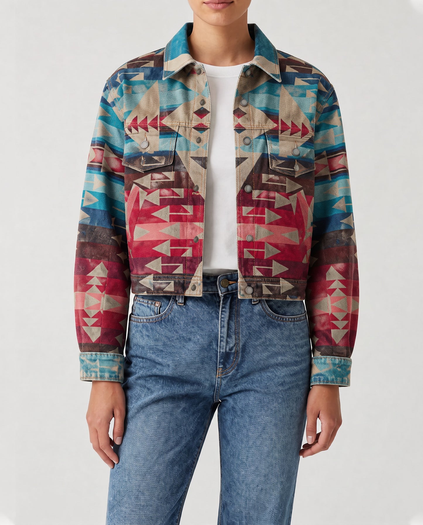 Desert Mirage Turquoise RB-JKT01 – Front View – Riley – Turquoise, Crimson