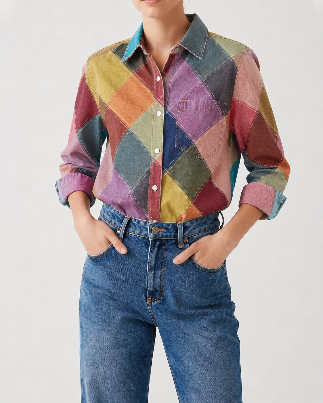 Prairie Patchwork Multicolor Geometric RB-TOP16 – Front View – Riley – Multicolor