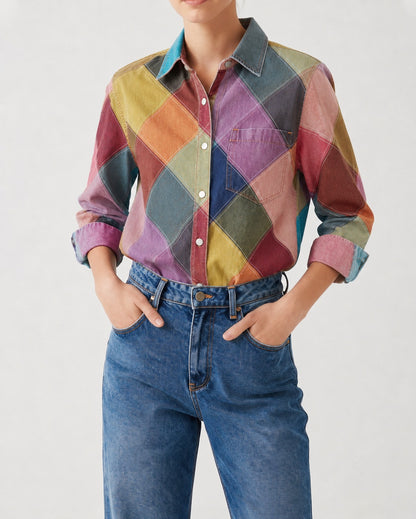 Prairie Patchwork Multicolor Geometric RB-TOP16 – Front View – Riley – Multicolor