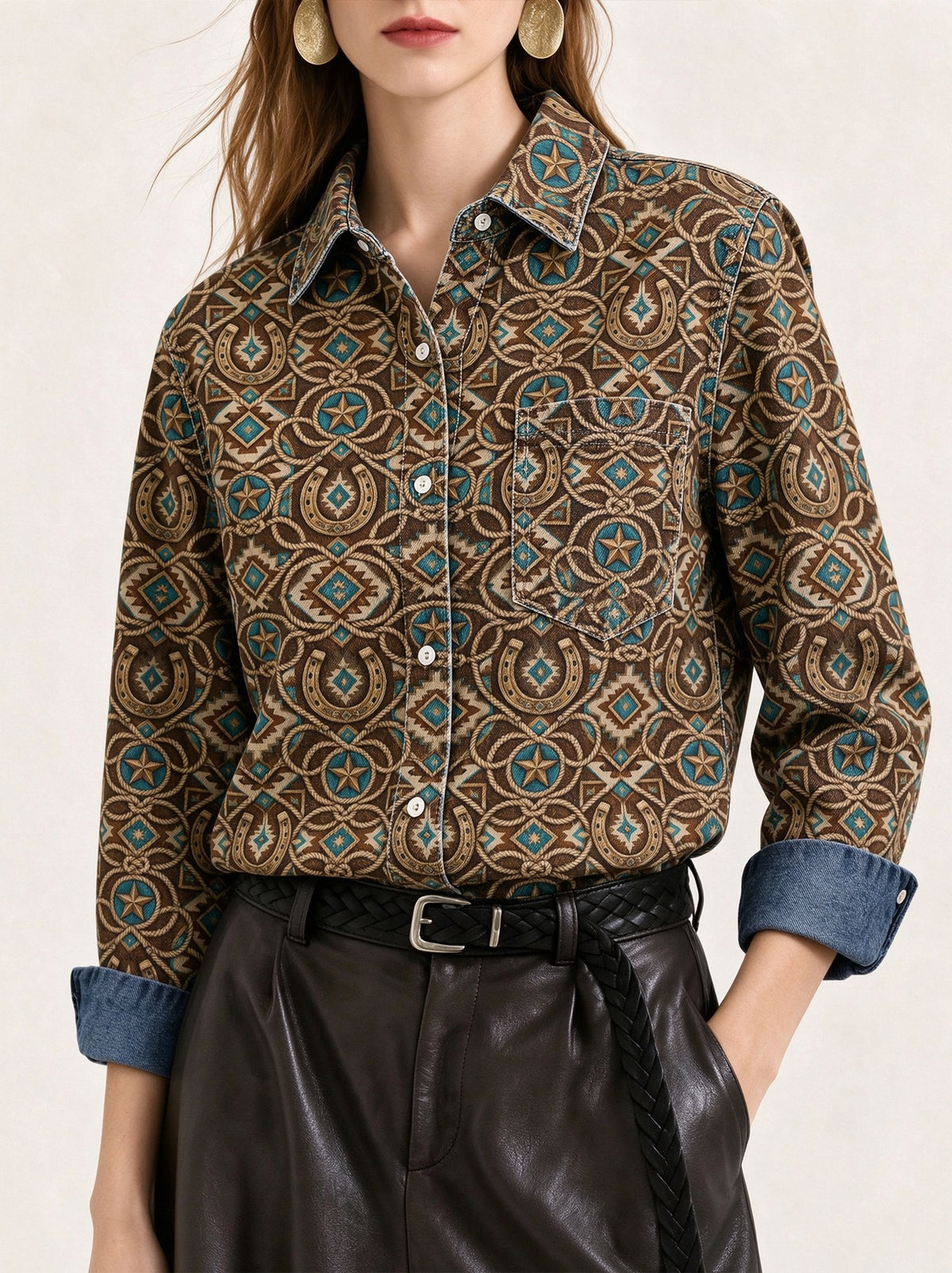 Desert Horseshoe Ranch Long Sleeve Denim Shirt