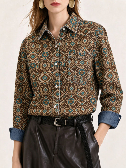 Desert Horseshoe Ranch Long Sleeve Denim Shirt