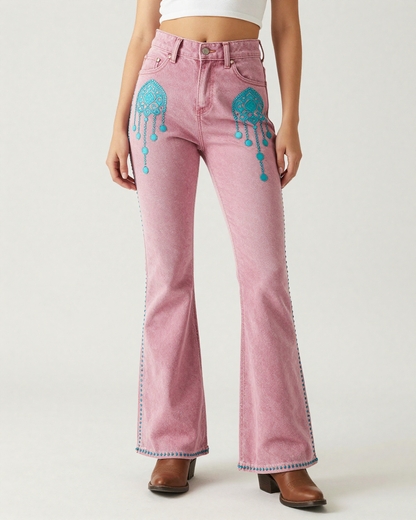 Pink Chandelier Bootcut Jeans – Front View – Riley – Dusty Pink