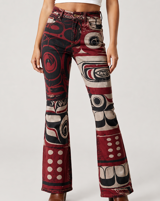 Raven's Echo Bootcut Jeans – Front View – Riley – red, black