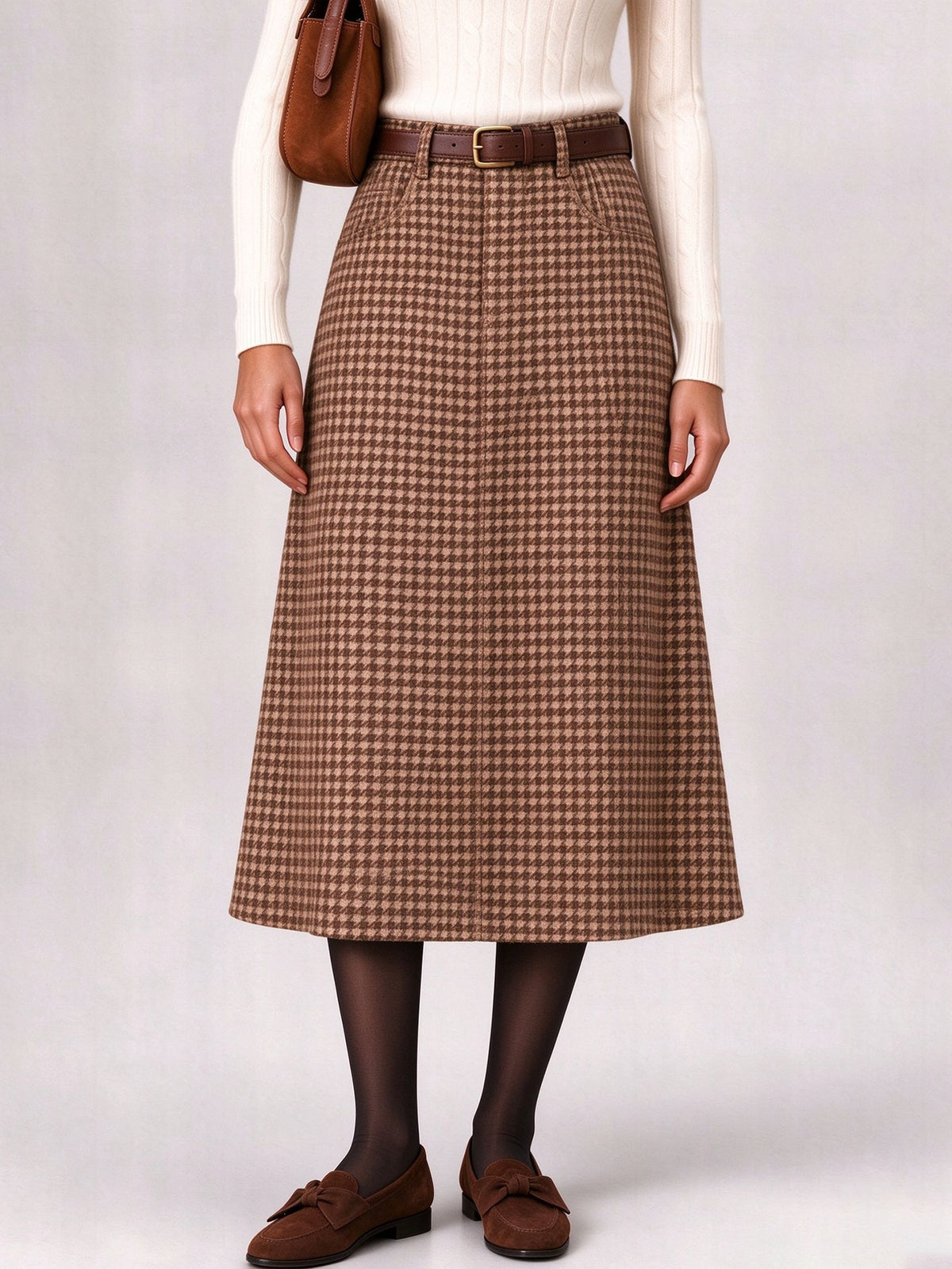 Prairie Dust Check Ankle-Length Denim Skirt