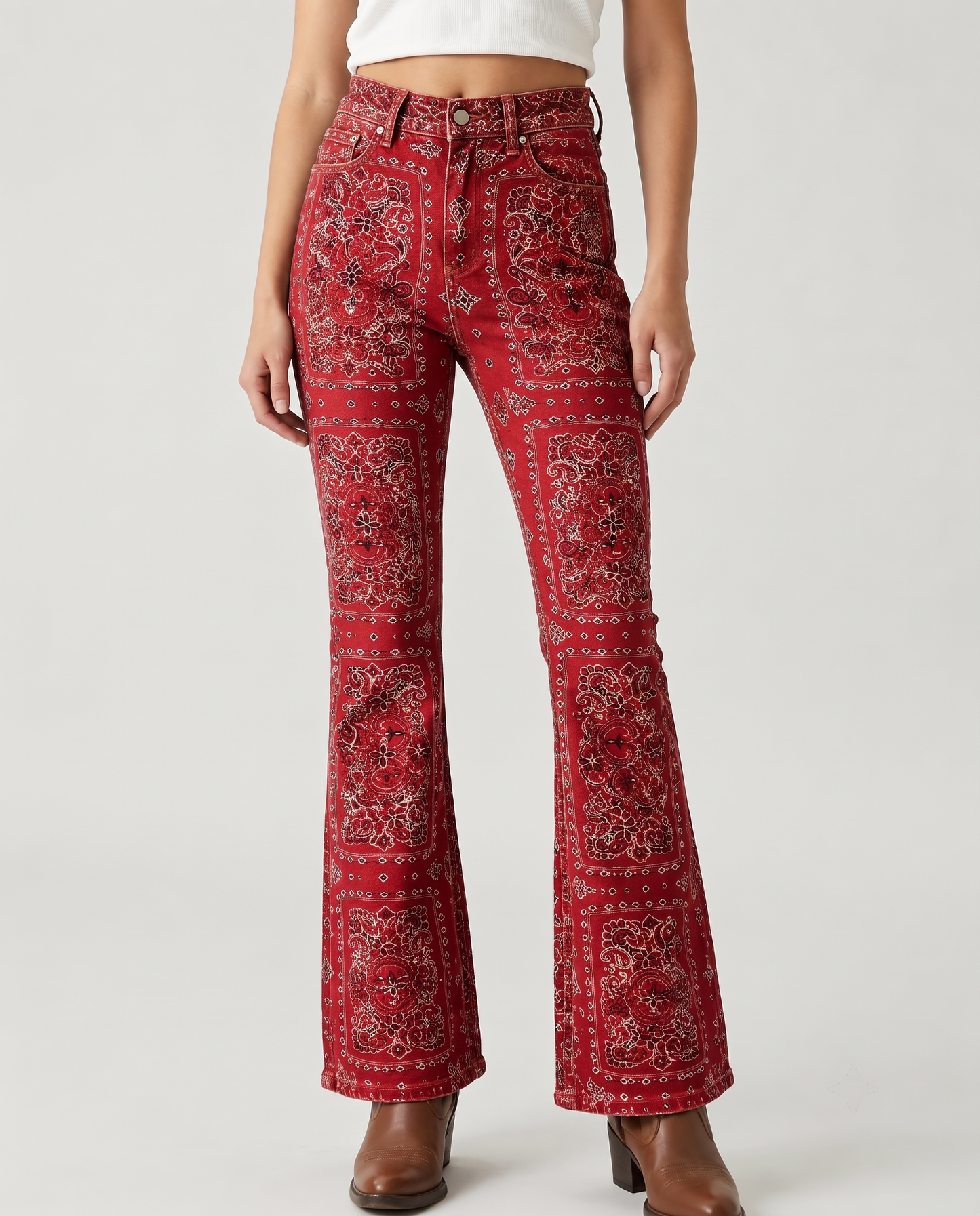 Desert Bandana Bootcut Jeans – Front View – Riley – Red