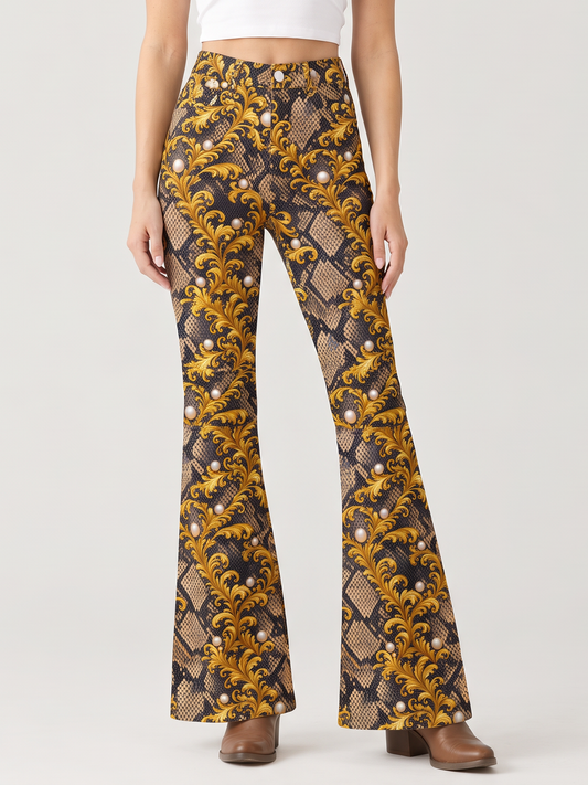 Golden Serpent Bootcut Jeans – Front View – Riley – Gold