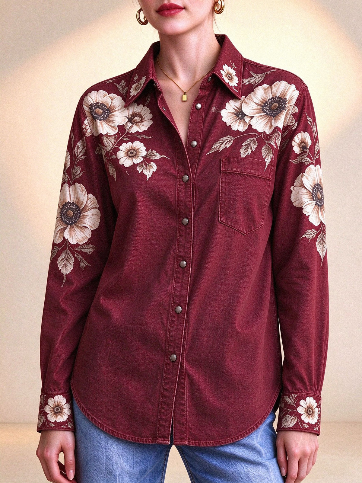 Desert Blossom Long Sleeve Denim Shirt