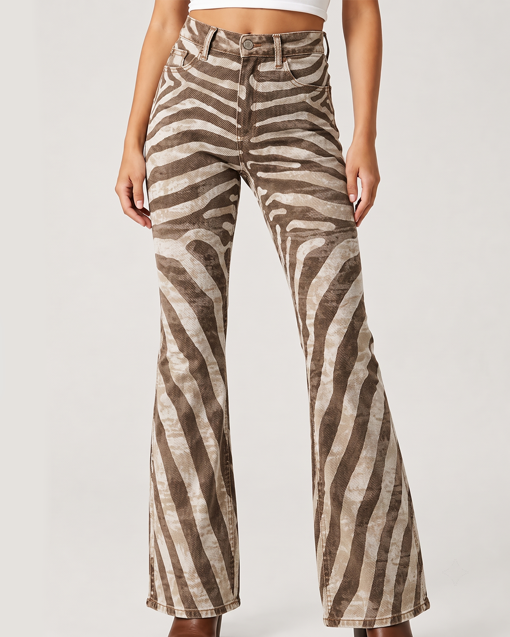 Canyon Zebra Bootcut Jeans – Front View – Riley – brown, beige