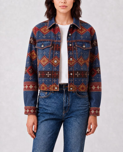 Desert Mirage Indigo RB-JKT01 – Front View – Riley – Indigo, Terracotta, Burnt Orange