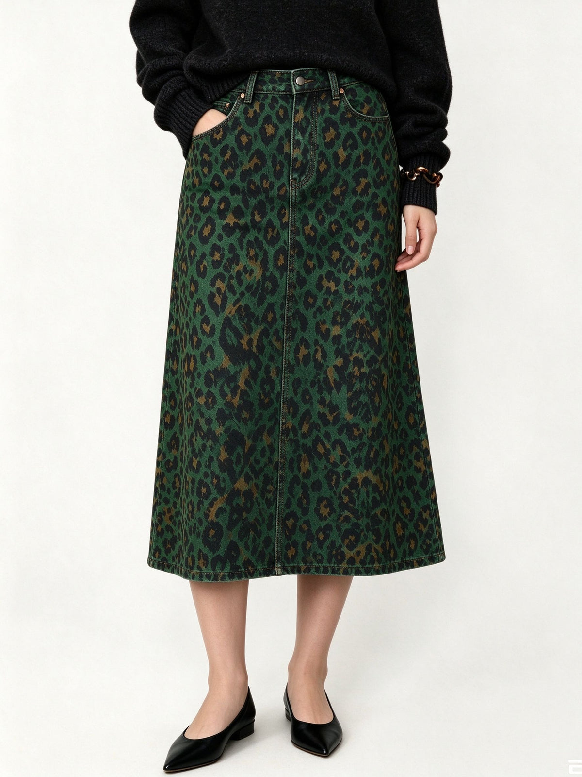 Desert Leopard Ankle-Length Denim Skirt