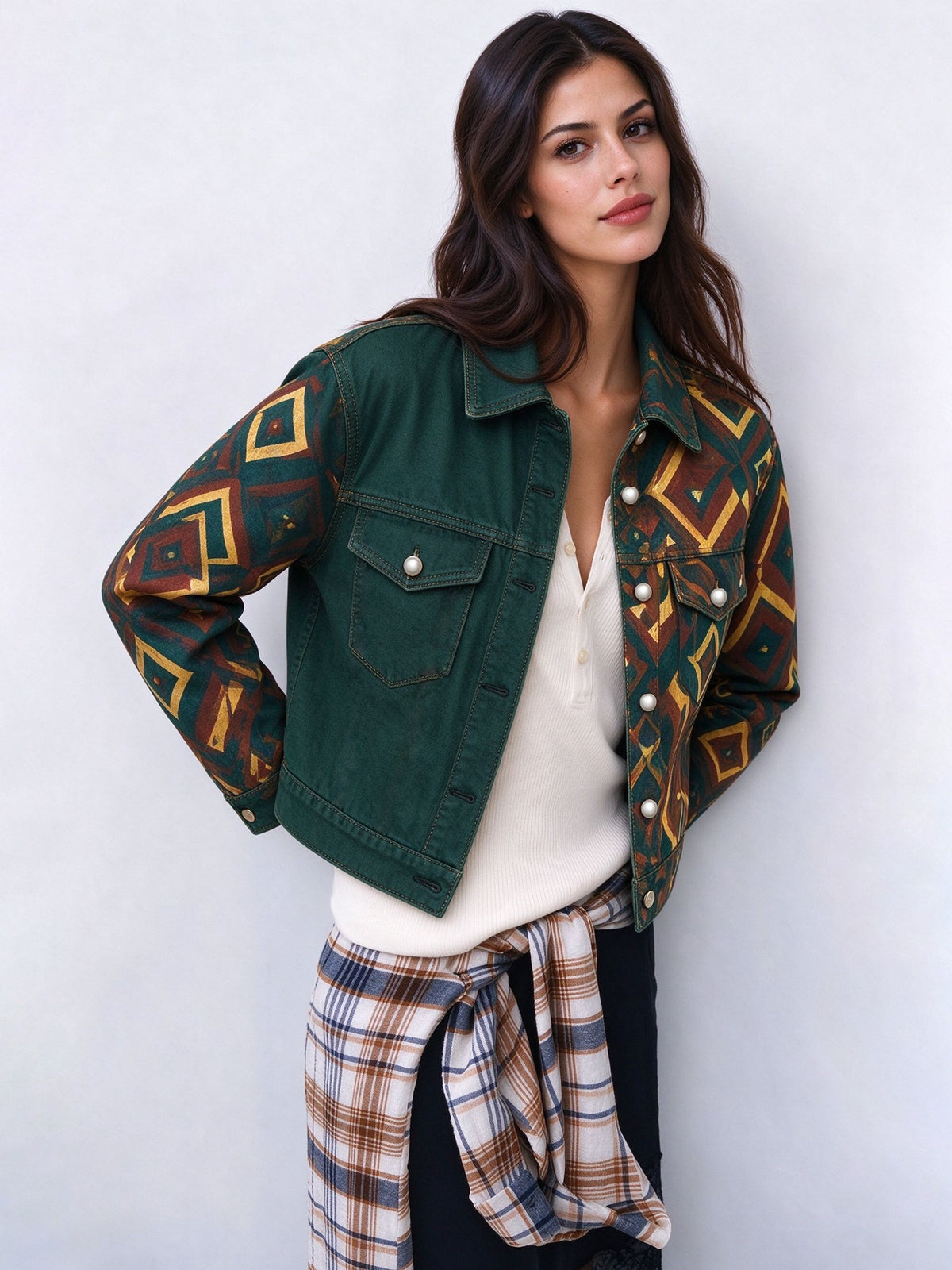 Southwest Diamond Trail Cropped Denim Jacket