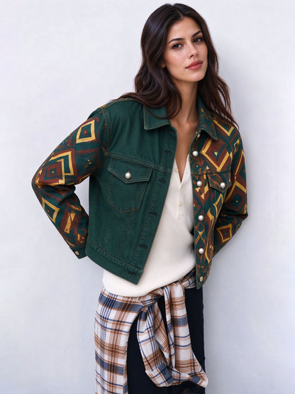 Southwest Diamond Trail Cropped Denim Jacket
