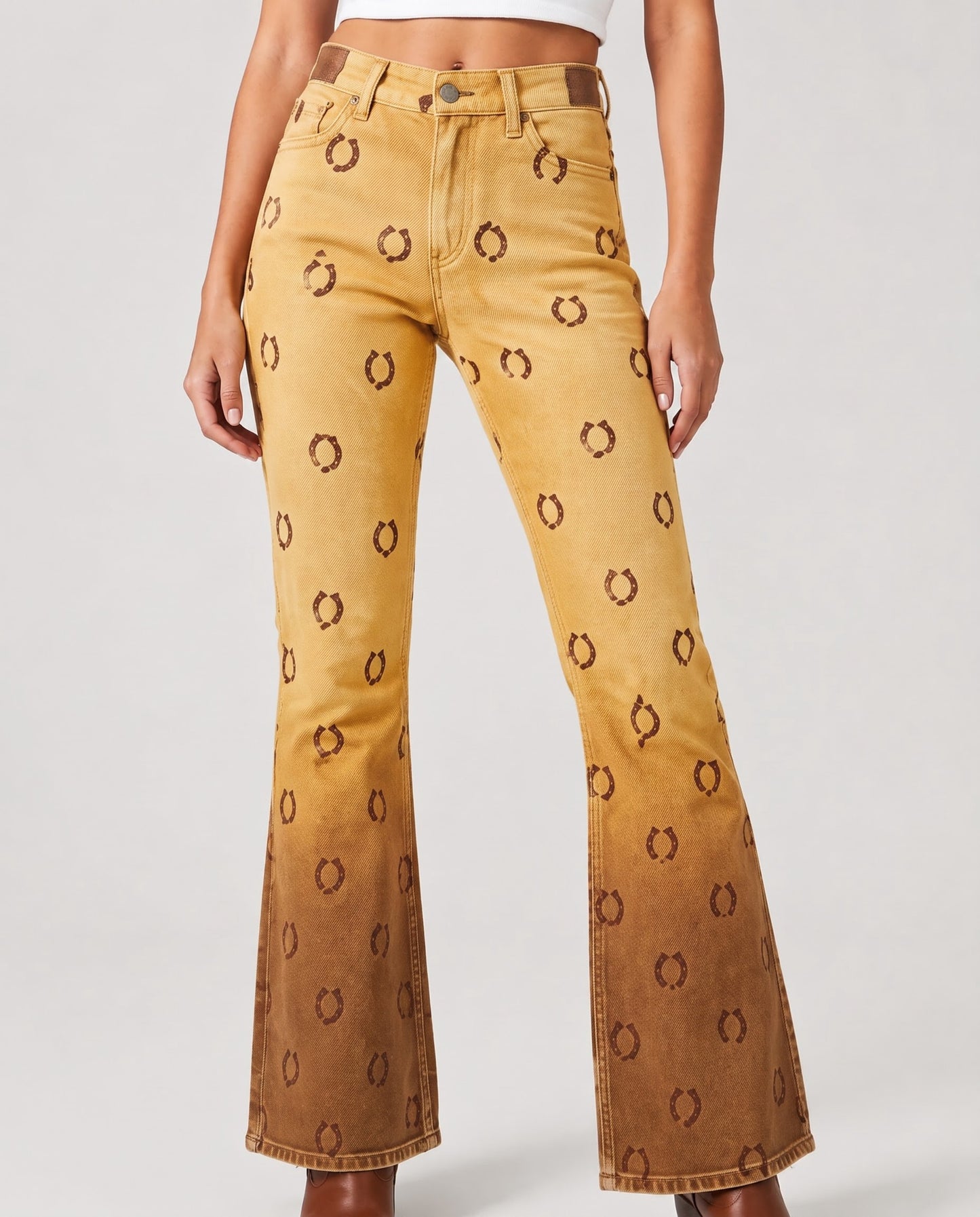 Horseshoe Horizon Bootcut Jeans – Front View – Riley – mustard
