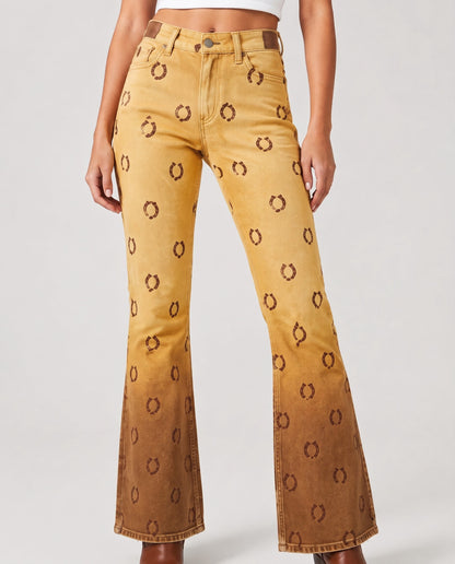 Horseshoe Horizon Bootcut Jeans – Front View – Riley – mustard
