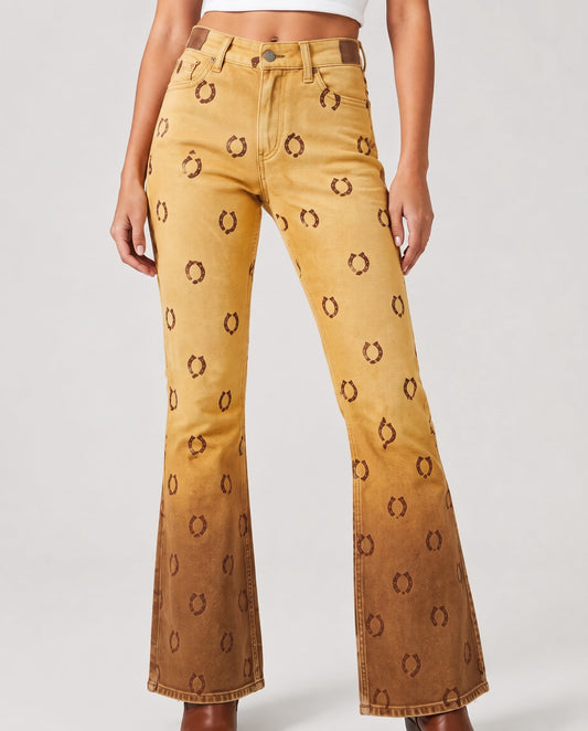 Horseshoe Horizon Bootcut Jeans – Front View – Riley – mustard