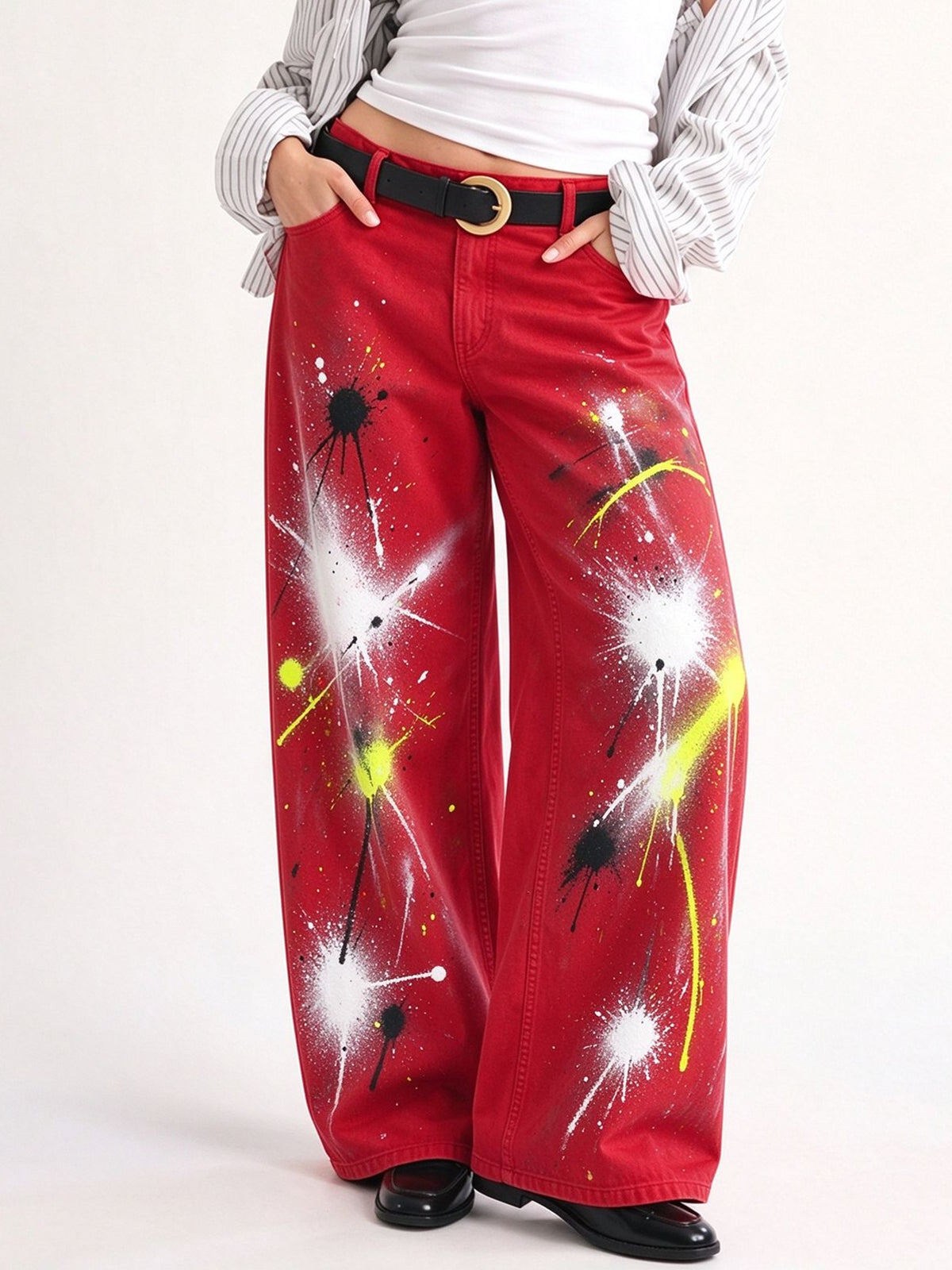 Gunsmoke Splatter Wide-Leg Jeans