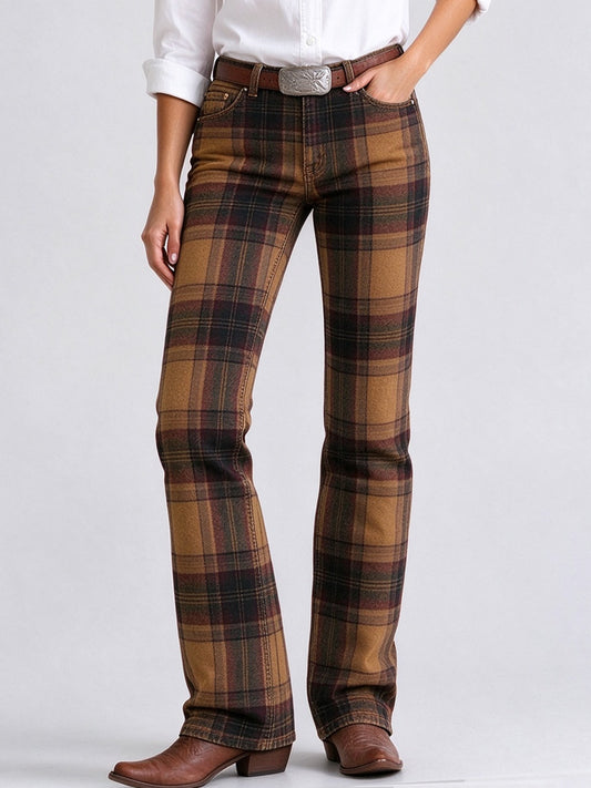 Rustler Plaid Low-Rise Bootcut Jeans