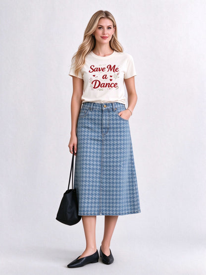 Prairie Houndstooth Ankle-Length Denim Skirt