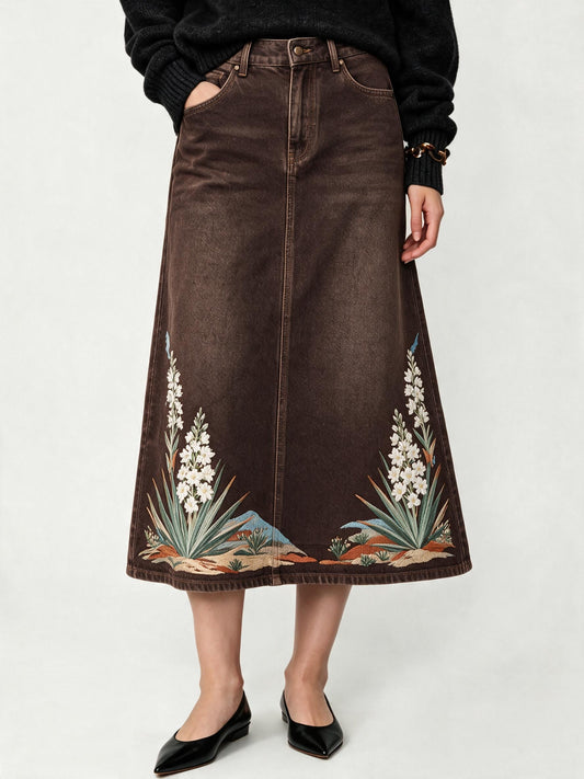 Santa Fe Blossom Ankle-Length Denim Skirt