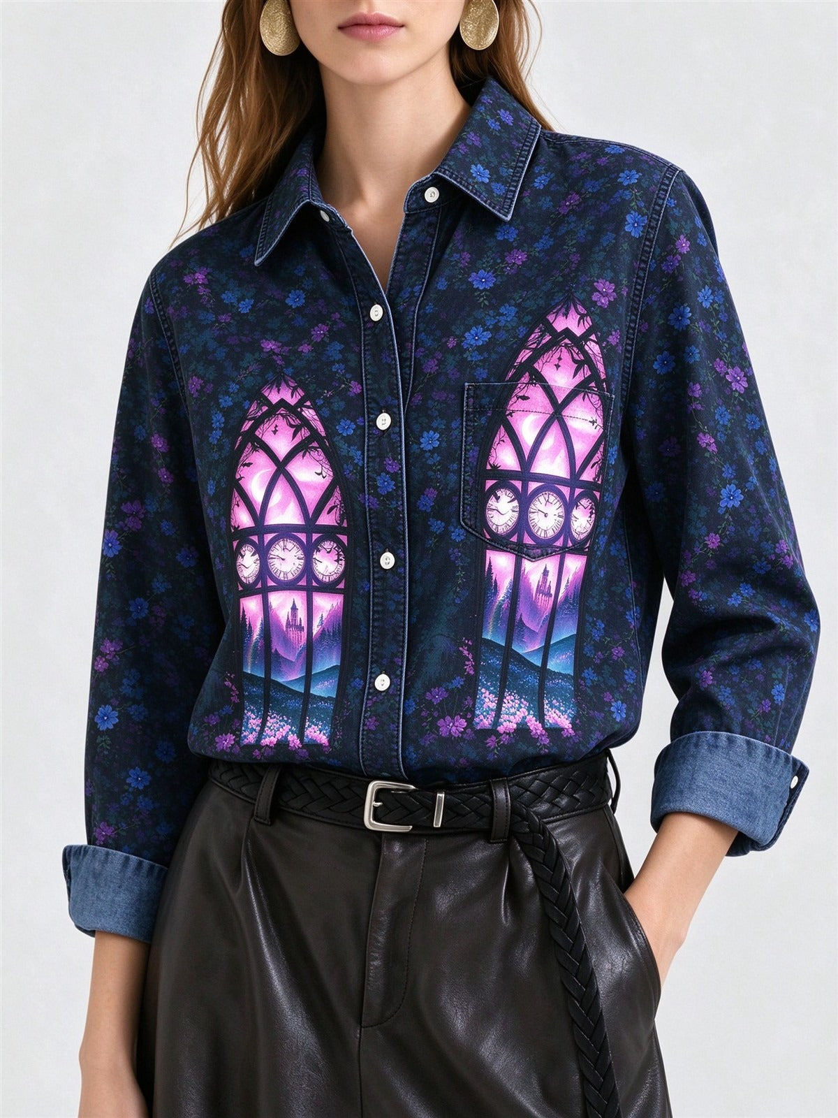 Midnight Cathedral Long Sleeve Denim Shirt