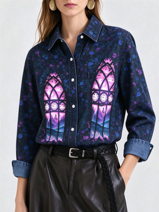 Midnight Cathedral Long Sleeve Denim Shirt