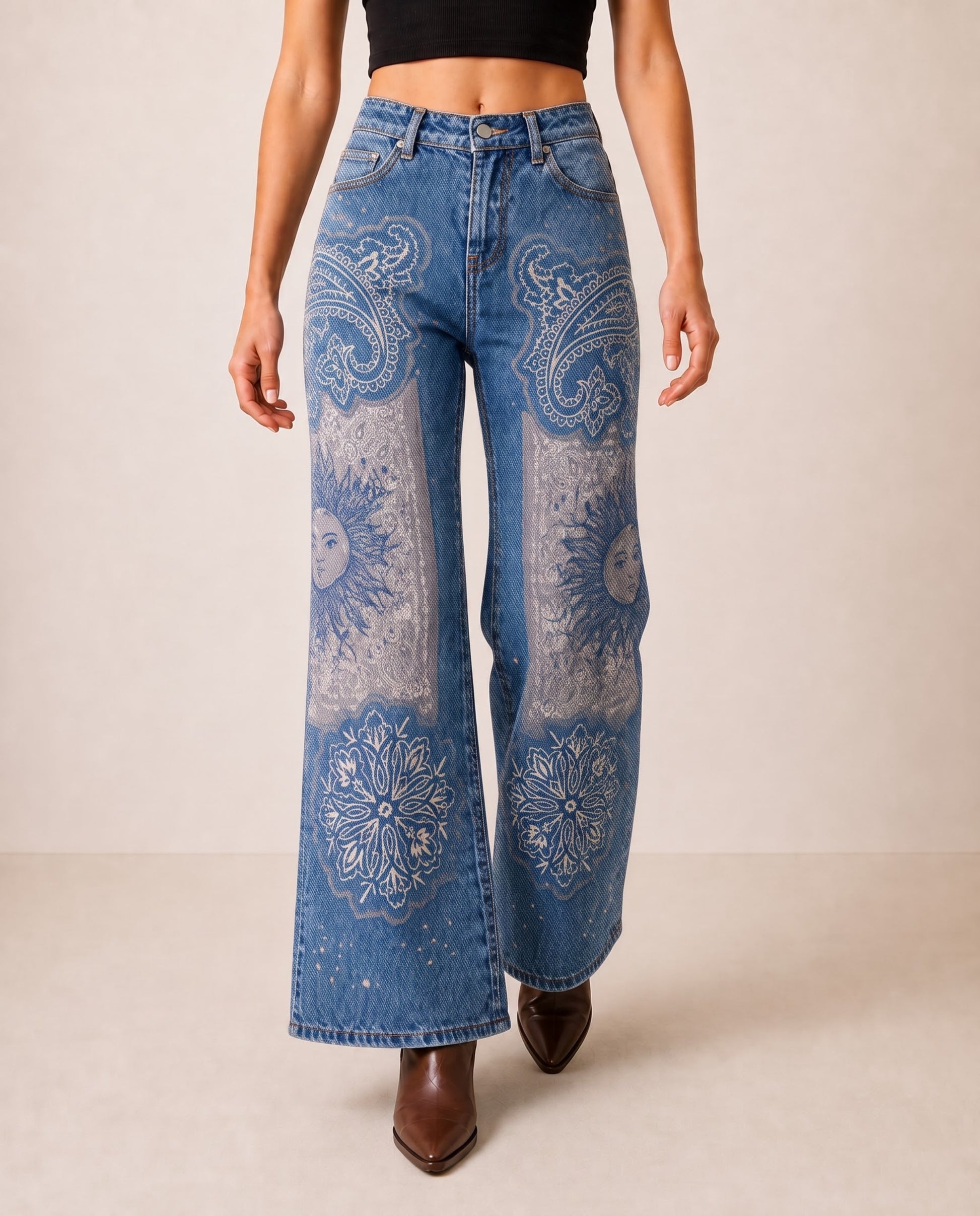 Sunset Serenade Bootcut Jeans – Front View – Riley – Denim Blue