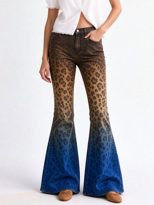 Rodeo Leopard Fade Flare Jeans