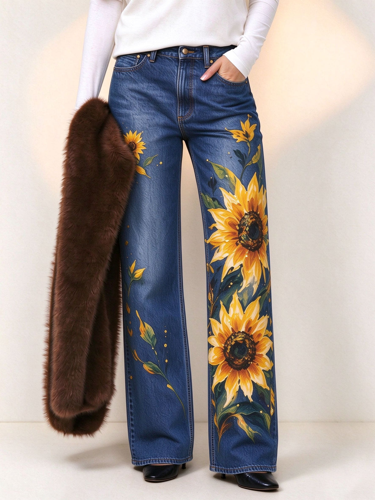Sunflower Stampede Mid-Rise Straight-Leg Jeans