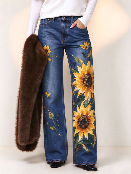 Sunflower Stampede Mid-Rise Straight-Leg Jeans
