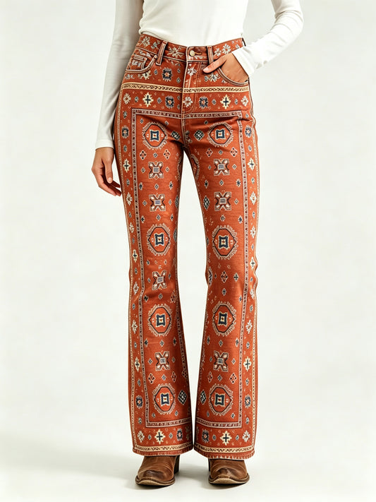 Desert Mirage Bootcut Jeans – Front View – Riley – rust