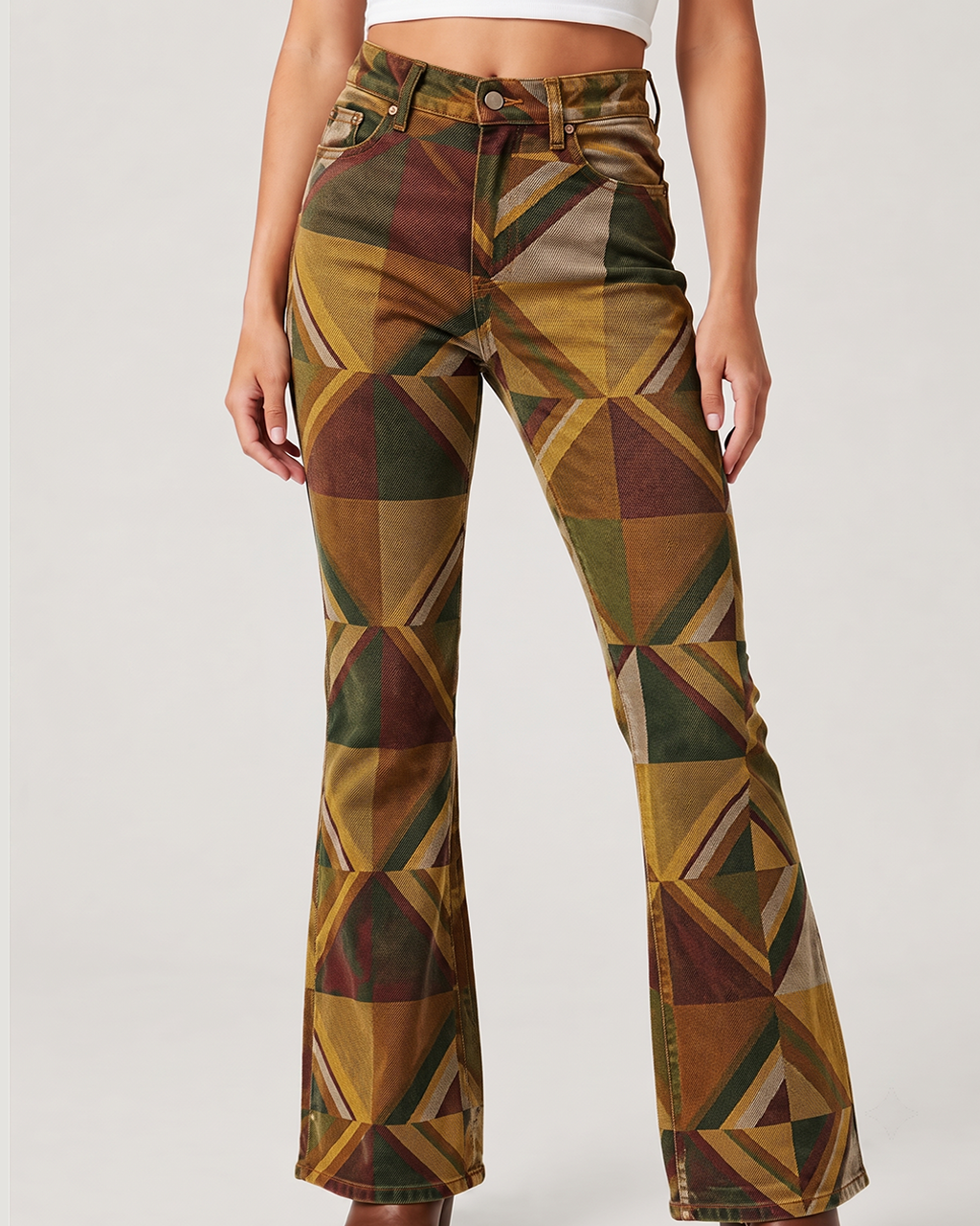 Cactus Mirage Mustard Bootcut Jeans – Front View – Riley – mustard, olive