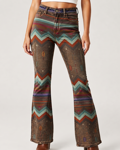 Canyon Echo Bootcut Jeans – Front View – Riley – brown, teal