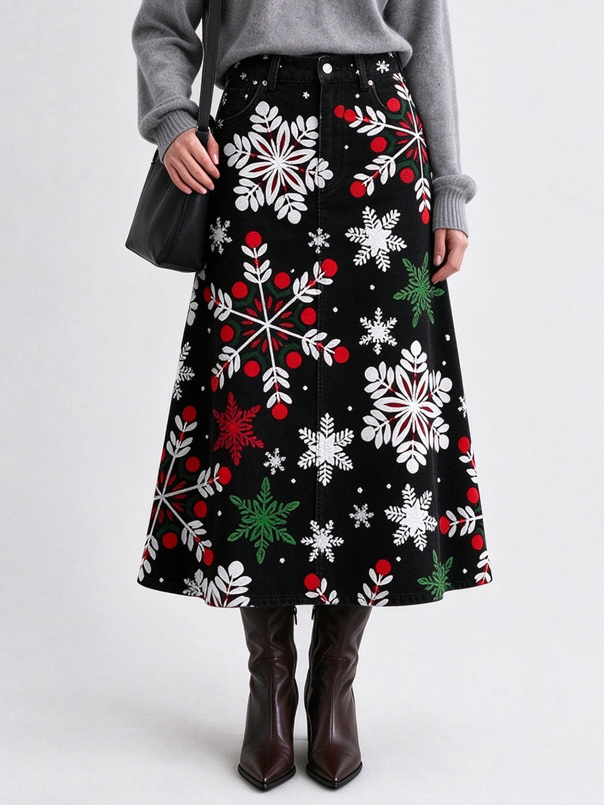 Snowflake Stampede Ankle-Length Denim Skirt