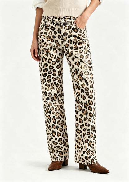 Canyon Leopard Bootcut Jeans – Front View – Riley – Cream, Black, Brown
