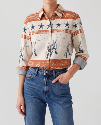 Starlight Rodeo RB-TOP16 – Front View – Riley – Cream, Burnt Orange, Navy Blue