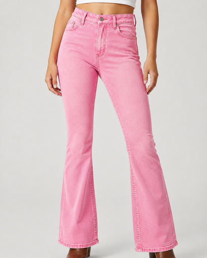 Cactus Mirage Pink Bootcut Jeans – Front View – Riley – pink