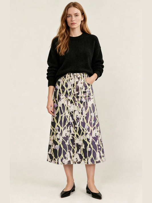 Prairie Blossom Ankle-Length Denim Skirt
