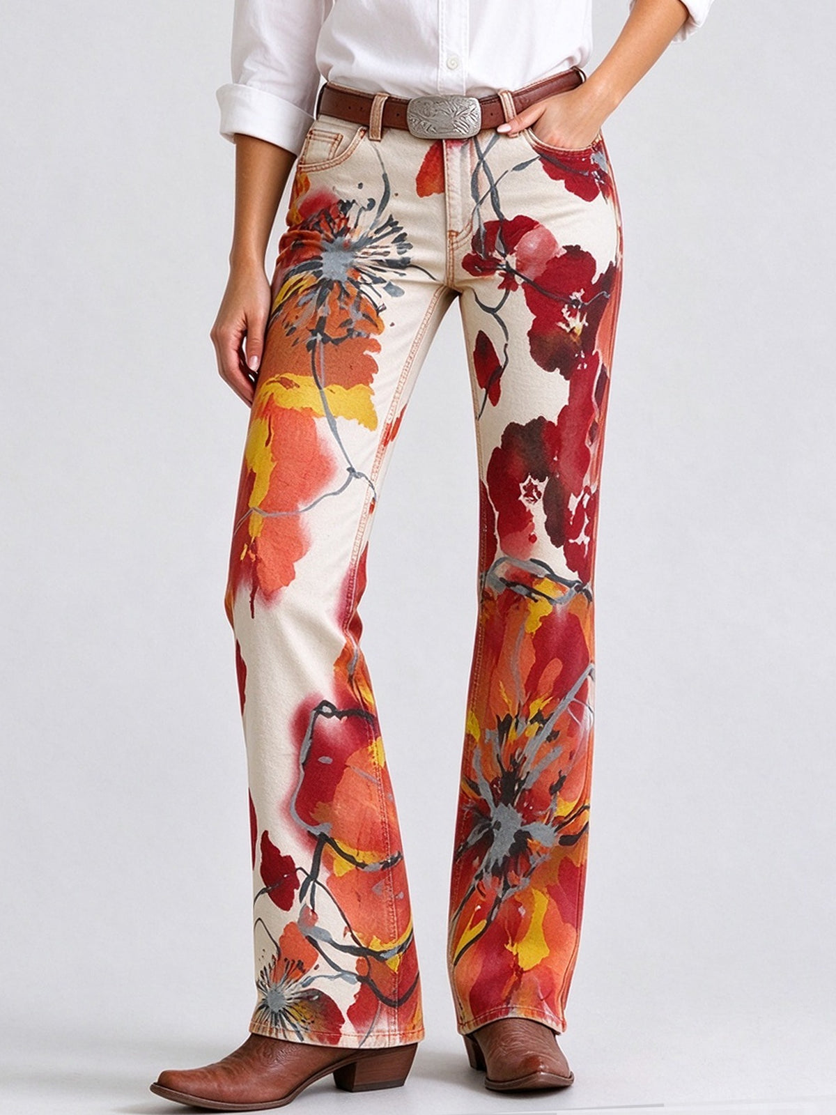 Sunset Poppy Low-Rise Bootcut Jeans