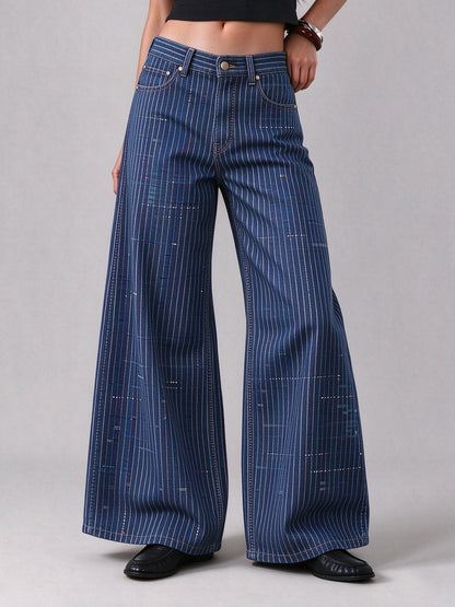 Sunset Pinstripe Wide-Leg Jeans