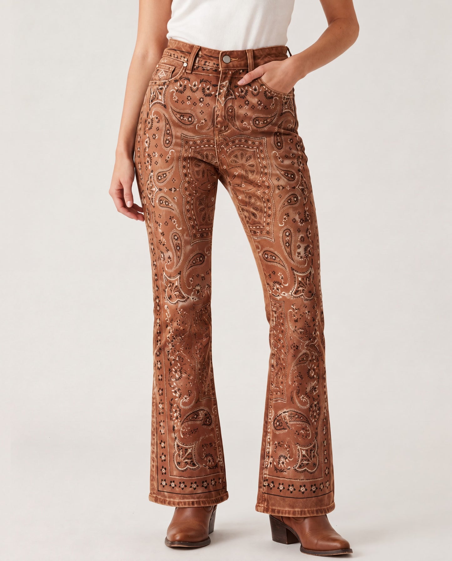Desert Mirage Bootcut Jeans – Front View – Riley – brown