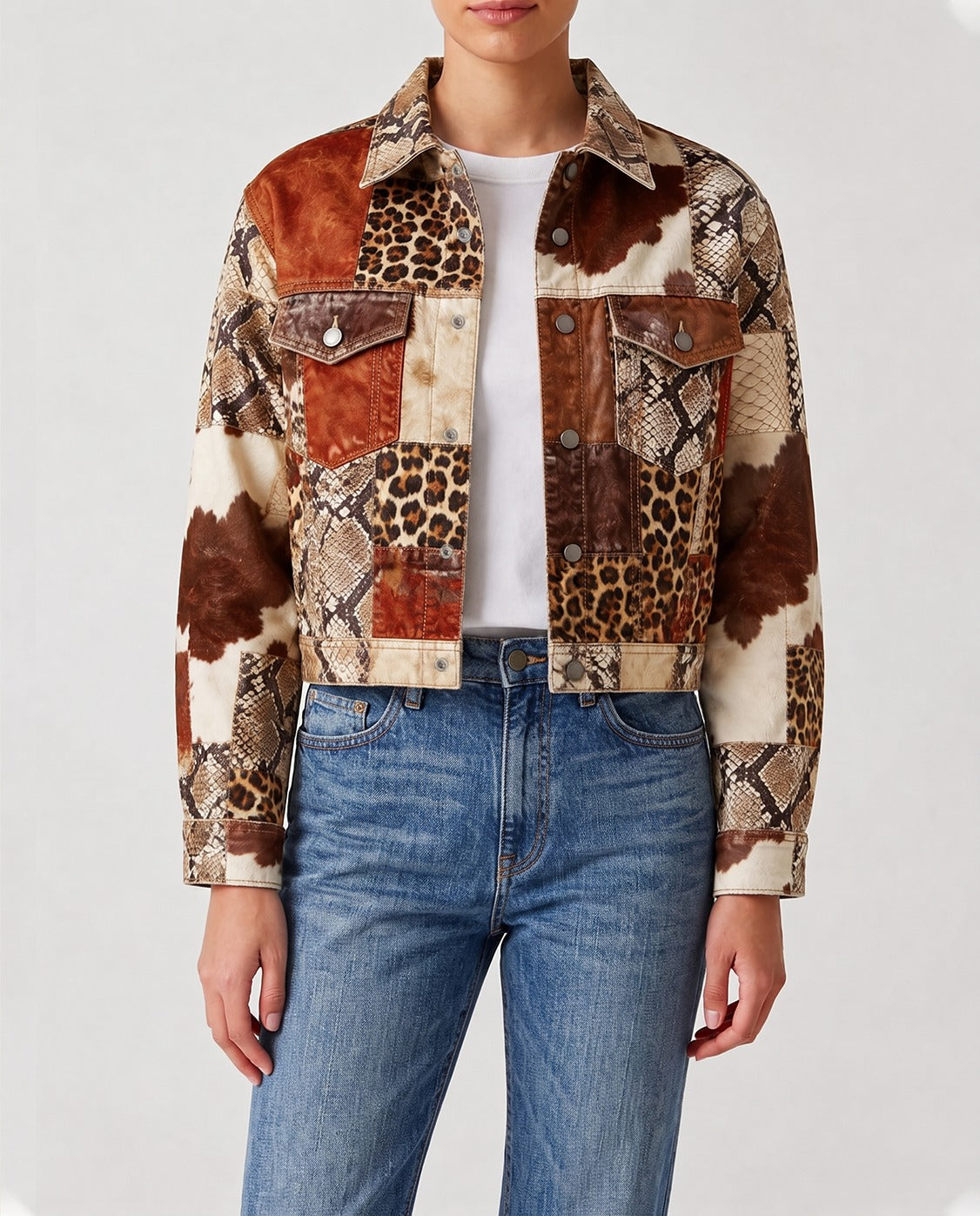 Desert Mirage Brown Animal Print RB-JKT01 – Front View – Riley – Denim