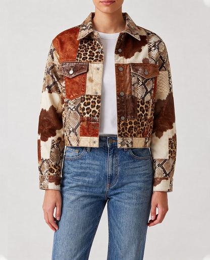 Desert Mirage Brown Animal Print RB-JKT01 – Front View – Riley – Denim