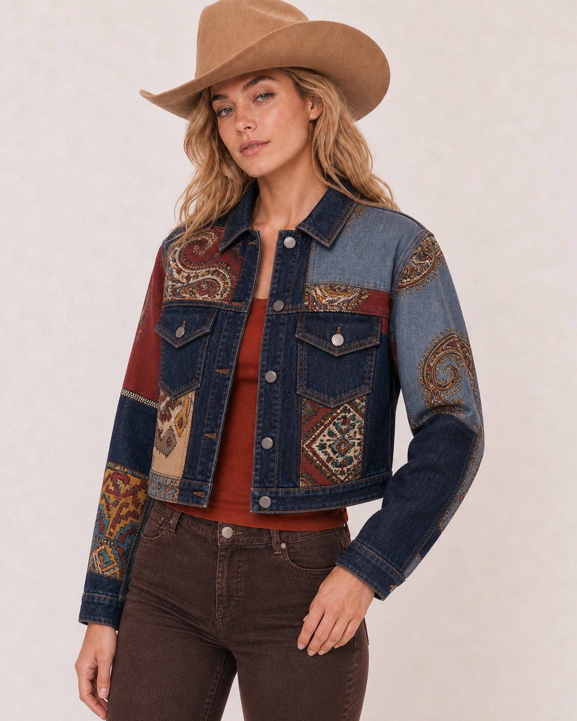 Desert Mirage Indigo RB-JKT01 – Front View – Riley – indigo, rust, tan