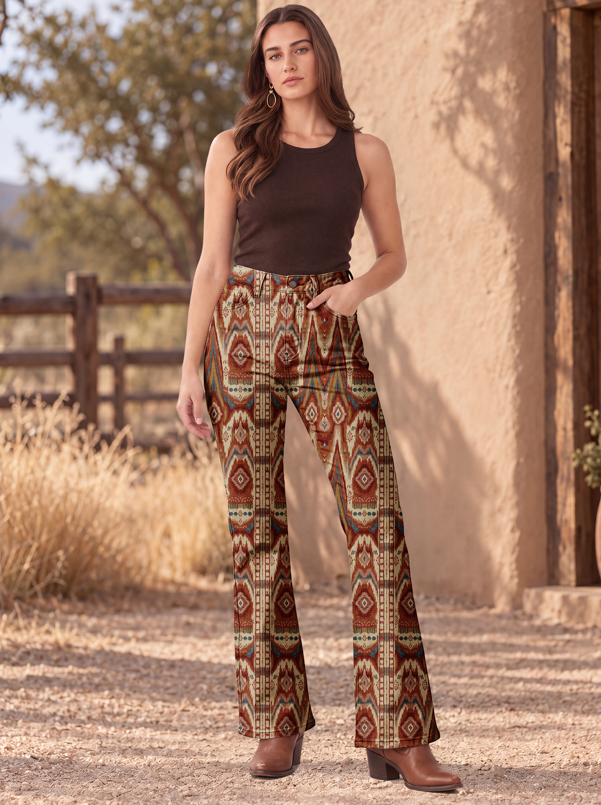 Canyon Weave Rust Bootcut Jeans – Front View – Riley – Rust
