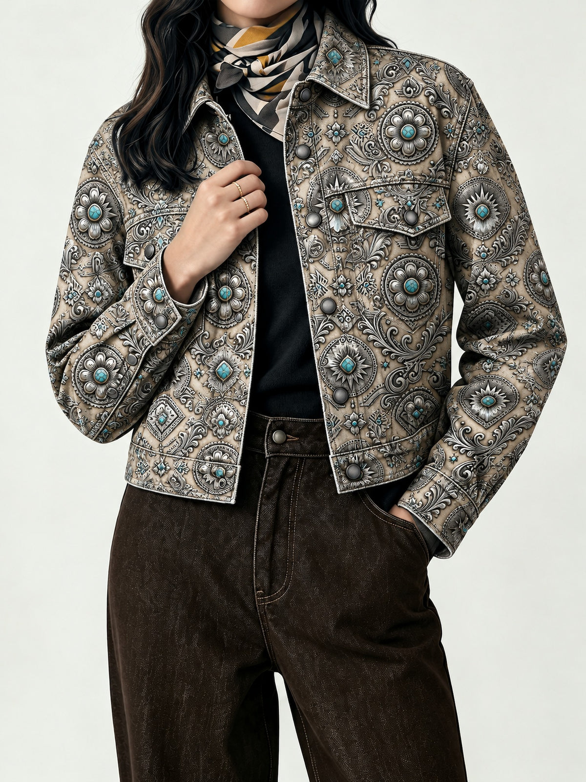 Tooled Concho Heritage Cropped Denim Jacket